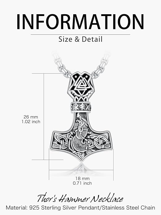 Viking Necklace for Men 925 Sterling Silver Viking Wolf/Thors Hammer/Vegvisir/Tree of Life/Compass Pendant Norse Necklace Amulet Talisman Christmas Gifts for Him Her