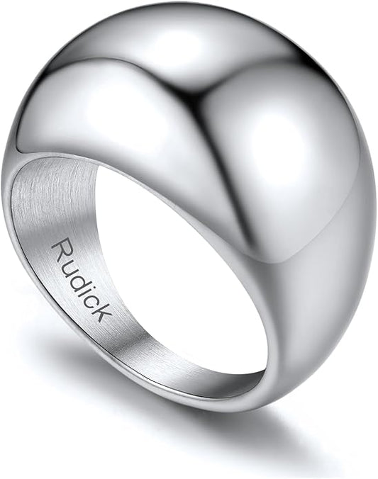 GOLDCHIC JEWELRY Chunky Dome Ring for Women, Stainless Steel Bold Stacking Croissant Statement Ring For Men (Size 7-12, Custom)