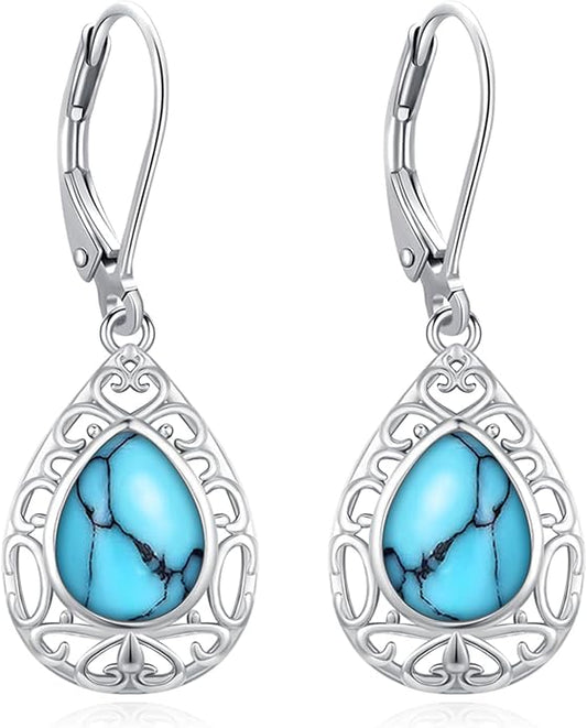 Tree of Life/Cat/Turtle/Butterfly/Flower/Celtic/Turquoise/Moonstone Dangle Earrings for Women Sterling Silver Cute Animals Drop Earrings Jewelry Gifts