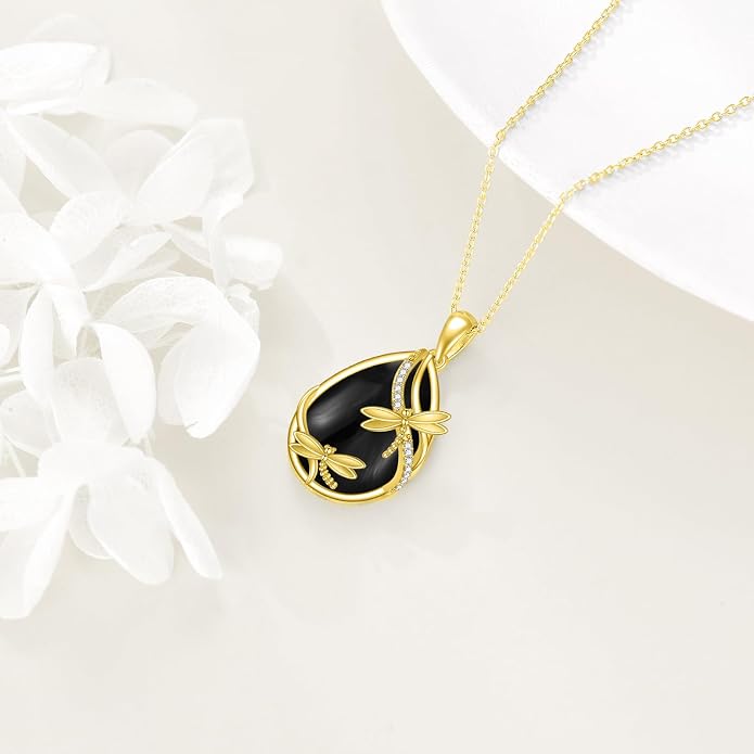 KQF Dragonfly/Butterlfy/Cat/Jellyfish/Bunny/Axolotl/Bee/Mermaid/Hummingbird/Elephant Necklace for Women Sterling Silver Moonstone Pendant Necklace Dragonfly Jewelry Gifts for Women
