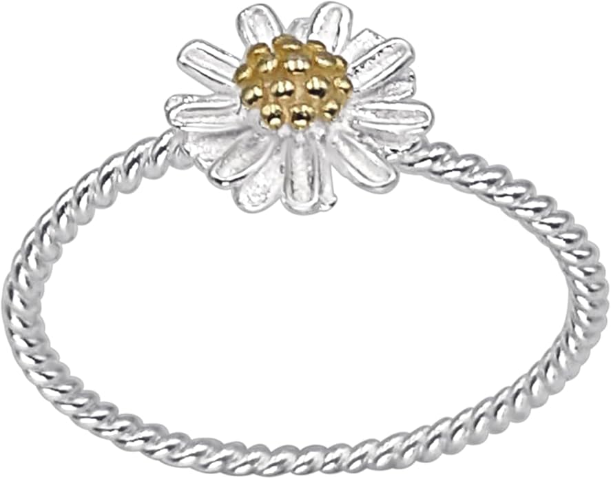 Silverly Sterling Silver Daisy Ring - Gold Plated 925 Silver Flower Rings for Women - Friendship Stacking Band - Nature Inspired Gifts for Daughter - Ladies Fine Jewelry - Spring Accessory