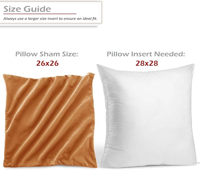 Nestl Throw Euro Pillow Covers, Cozy Velvet Decorative Pillow Covers 26 x 26 Inches, Soft Solid Couch Pillow Case for Sofa, Bed and Car, Set of 2 - Rust Orange Brown