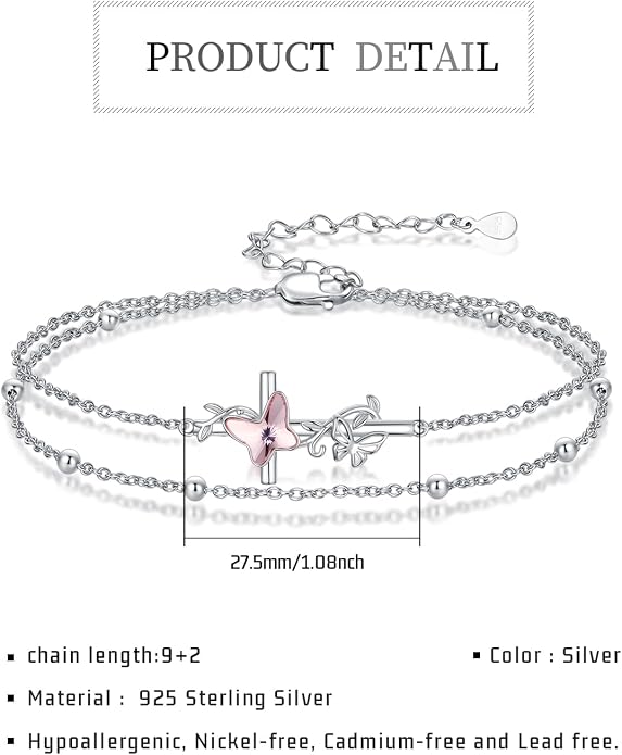 Evil Eye/Butterfly Cross Anklet for Women 925 Sterling Silver Blue Evil Eye Anklets Butterfly Bracelets Greek Blue Eyes Layered Protection Chain Jewelry Christmas Gifts