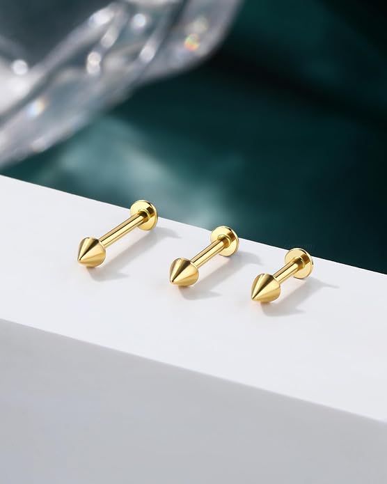 COCHARM 14k Solid Gold 16g Labret Studs Real Yellow Gold Medusa Monroe Madonna Stud Lip Piercing Helix Cartilage Conch Earring Stud