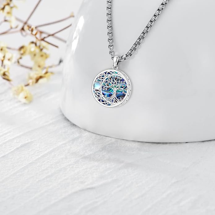 Tree of Life Necklace for Women Sterling Silver Celtic Moon Tree Moonstone Turquoise Pendant Heart Family Tree Necklace for Mother Daughter Sister Gifts