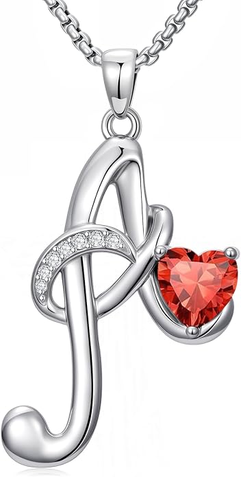 Birthday Gifts for Women Alphabet A to Z Initial Birthstone Pendant Necklaces for Women - 18k White Gold Plated Personalized Name Jewelry Anniversary Graduation Gifts for Wife Her Daughter Girlfriend(with Gift Box)