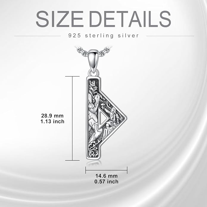 Viking Necklace 925 Sterling Silver Viking Rune Letter Pendant Norse Jewelry Gifts for Men Father