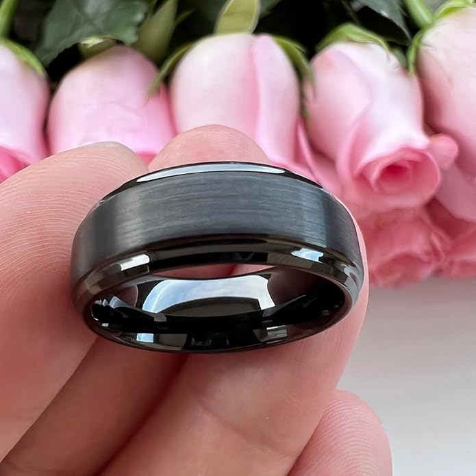 TUTISS 6mm 8mm Tungsten Rings for Men Women Fashion Engagement Wedding Bands Brushed Finish Stepped Beveled Edges Comfort Fit