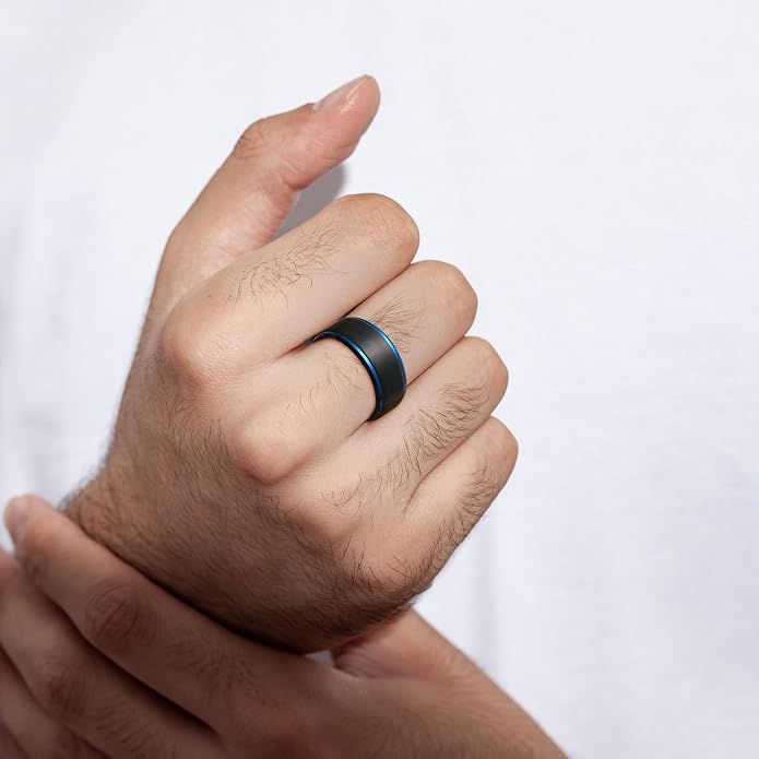 King Will Classic Tungsten Wedding Band for Men, 6/7/8/9/10mm Widths, Polished Finish Step Edge Matte Rings Comfort Fit
