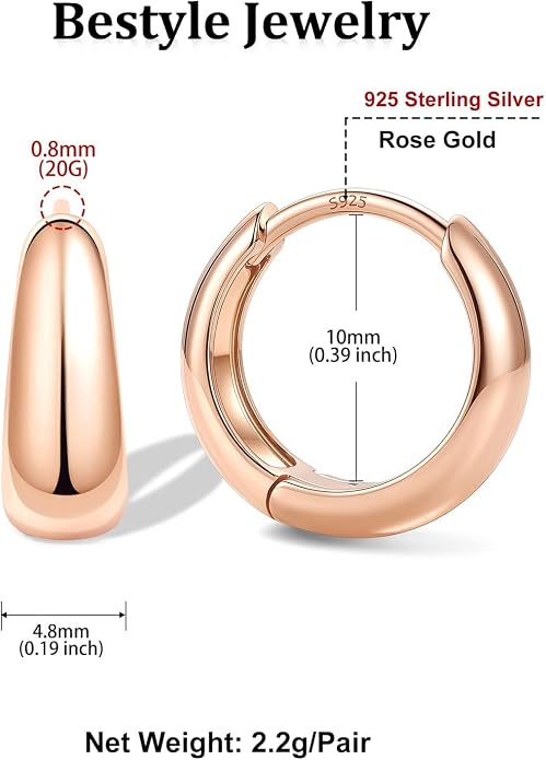 Bestyle Gold Huggies Earrings for Women Hypoallergenic 925 Sterling Silver Post Huggie Hoop Earrings Thick Lightweight Small Hoop Earrings 8/10/12/14mm