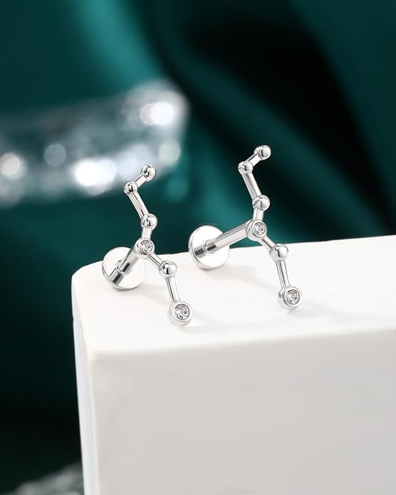 COCHARM 925 Sterling Silver Cartilage Helix Earring Stud 16g 6mm 8mm Flat Back Helix Piercing Jewelry Constellation Cartilage Jewelry for Women Man