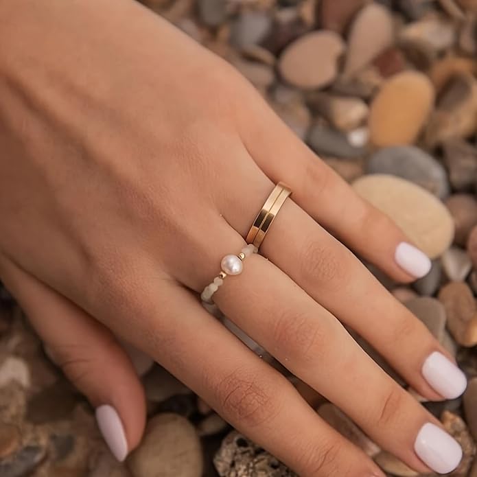 NOKMIT 5mm 14K Gold Filled Rings for Women Girls Dainty Thick Wedding Band Couple Anniversary Engagement Thumb Ring Gifts High Polished Plain Flat Cigar Band Tarnish Resistant Comfort Fit Size 4 to 11