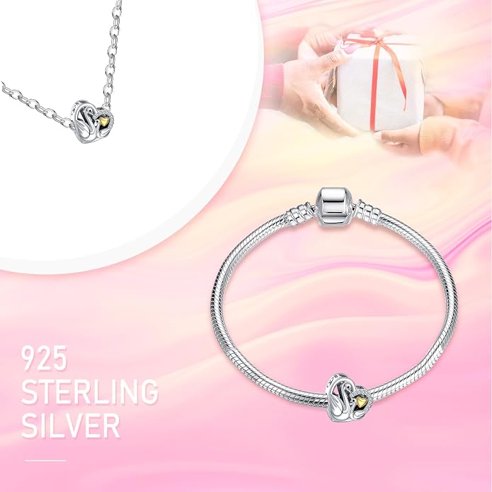 NINGAN 925 Sterling Silver Charm Golden Love Charm Buckle Safety Chain Travel Bead Firefly Dragonfly Pendant, Suitable for Women Bracelet and Necklace as Gift from Mom and Friends