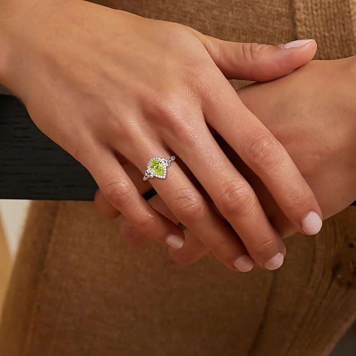 DAYBYDAY Celtic Birthstone Rings for Women 925 Sterling Silver Heart/Round/Pear/Oval Created Gemstone Moissanite Halo Engagement Promise Rings for Her Wife Birthday Anniversary Wedding Jewelry