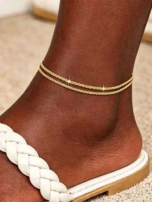 Yalice 925 Sterling Silver Ankle Bracelets for Women Dainty 14K Gold Plated Anklets Set Shiny Waterproof Ankle Chain Cross Beach Foot Jewelry Gifts