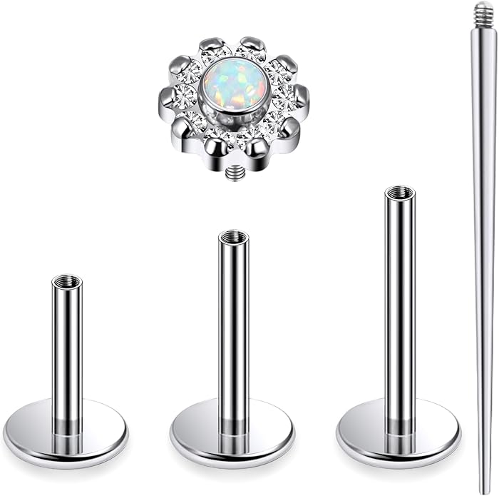 16G Astm F136 Titanium Internal Thread Flat Back Earrings Nose Studs Tragus Forward Helix Conch Cartilage Lobe Earrings Stud Medusa Labret Monroe Lip Ring Piercing Jewelry For Women Men