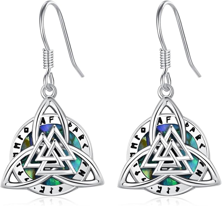 CUOKA MIRACLE Viking Earrings for Women 925 Sterling Silver Abalone Shell Dangling Earrings Abalone Shell Viking Earring for Women Mom on Birthday Mother's Day Anniversary Christmas