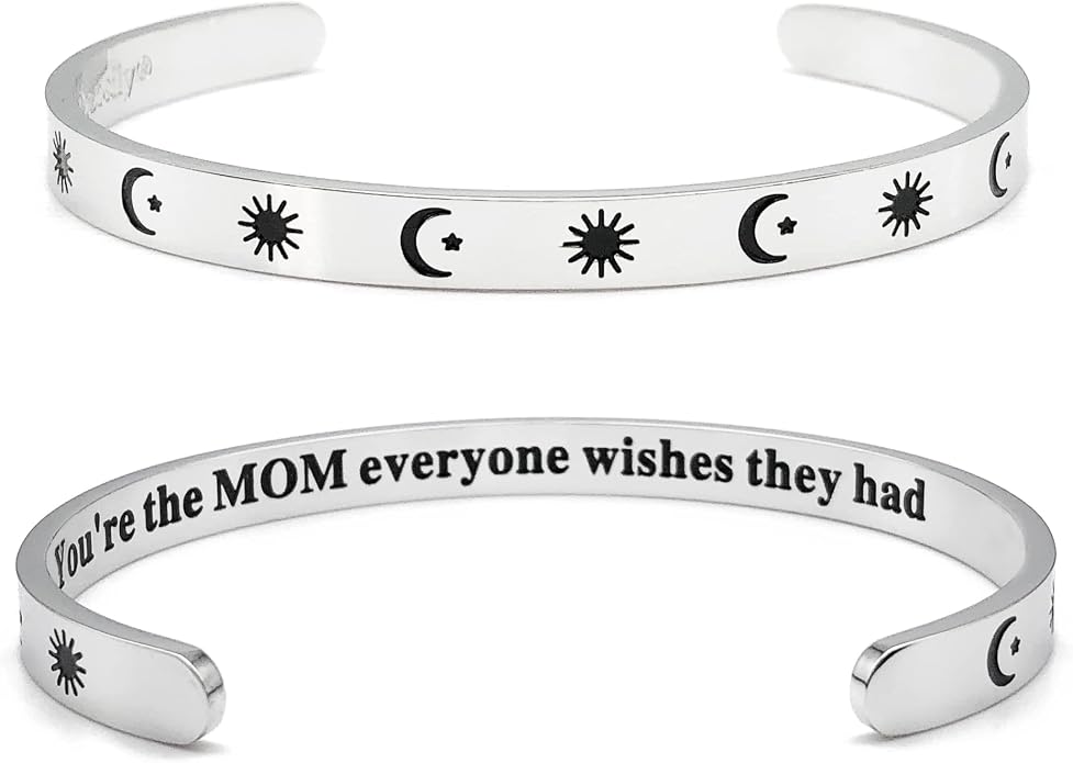 Dczosily Inspirational Bracelets for Women Stainless Steel Cuff Bracelet Engraved Jewelry Motivational Bangles Personalized Gifts for Best Friend/Mom