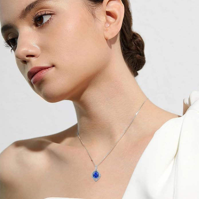 PELOVNY Celtic Knot Necklaces for Women 925 Sterling Silver Gemstone/Birthstone Teardrop Infinity Necklace Irish Celtic Pendant Jewelry Gifts for Mom Daughter Wife
