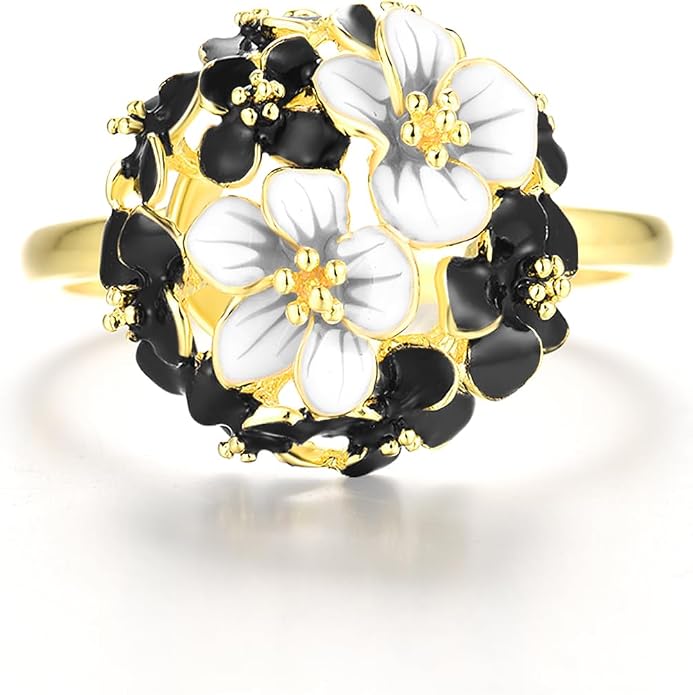 Santuzza 925 Sterling Silver Enamel Flower Ring for Women