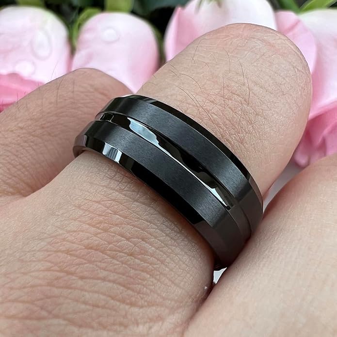 TUTISS 6mm 8mm Silver/Black/Blue/Gunmetal/Gold/Rose Gold Tungsten Rings for Men Women Fashion Engagement Wedding Bands Matte Finish Beveled Edges Comfort Fit