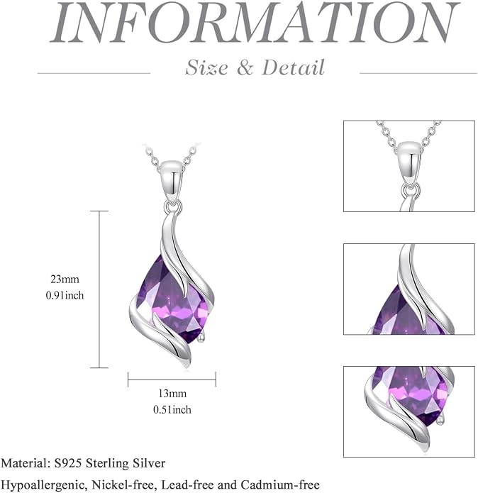HPQQ Birthstone Necklace for Women 925 Sterling Silver Teardrop Pendant Fine Jewelry Birthday Mothers Day Gifts for Women Mom Her