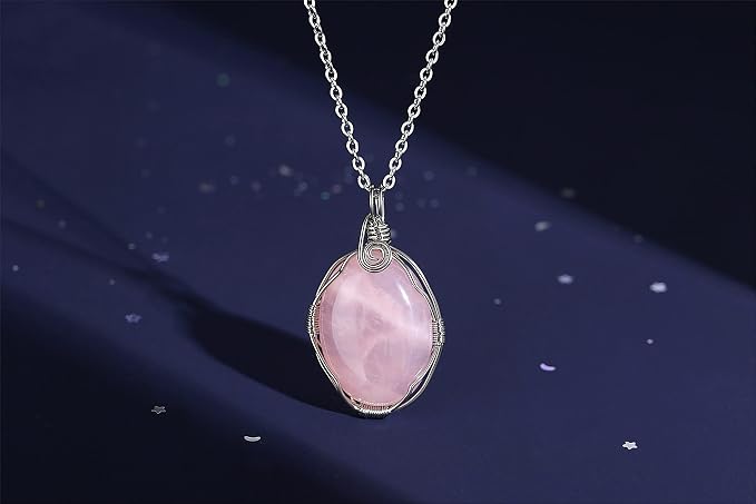 XIANNVXI Healing Crystal Necklace Wire Wrapped Oval Stone Gemstone Pendant Necklaces Natural Spiritual Reiki Witchcraft Quartz Jewelry for Women