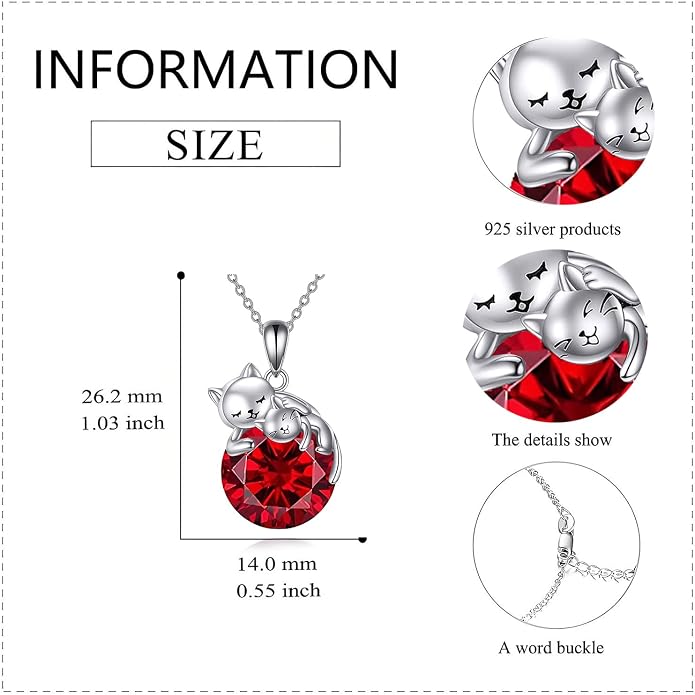 Cat Necklace Sterling Silver Cat Zircon Pendant Gothic Jewelry for Women Animal Lovers Gifts