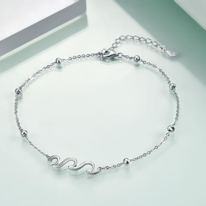 Rnivida 925 Sterling Silver Anklet for Women, Dainty Cross, Evil Eye, Anchor, Wave Beads Chain Ankle Bracelet
