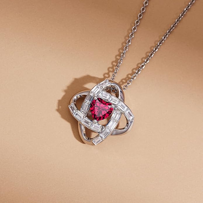 Birthstone Necklace for Women, S925 Sterling Silver Jewelry Gifts, White Gold Plated Love Knot Pendant, Anniversary Birthday Vanlentine Day's Gifts for Grandma, Wife, Mom and Sister
