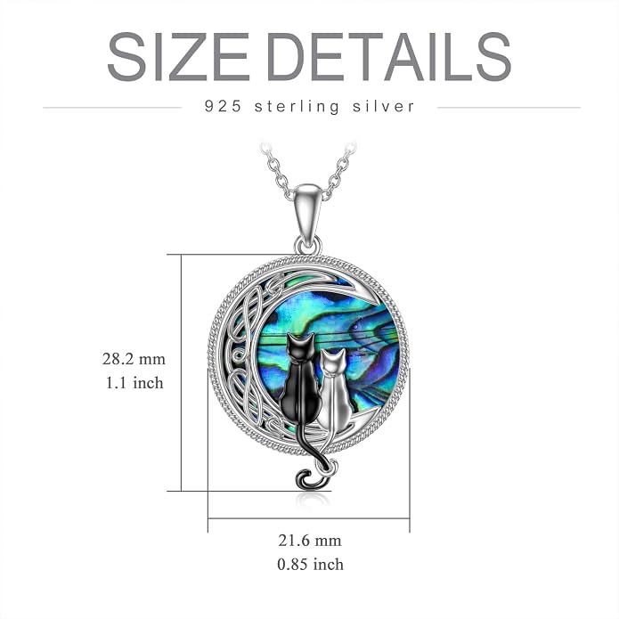 TOUPOP Cat Necklace Sterling Silver Abalone Shell Celtic Cat on the Moon with Abalone Shell Birthday Christmas Jewelry Gifts for Women