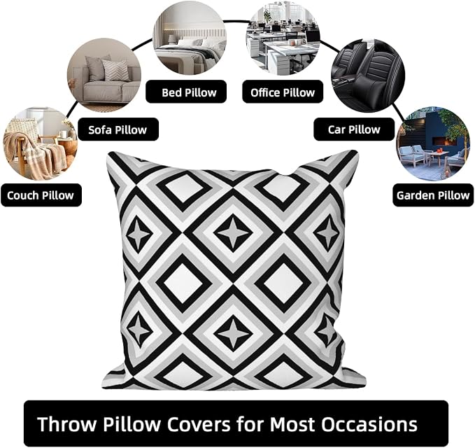 Black White Throw Pillow Cover 24"x24" Set of 4, Modern Minimalist Geometric Irregular Stripes Cushion Cover for Sofa Chair Couch Bed Office Garden Patio Farmhouse Indoor Outdoor