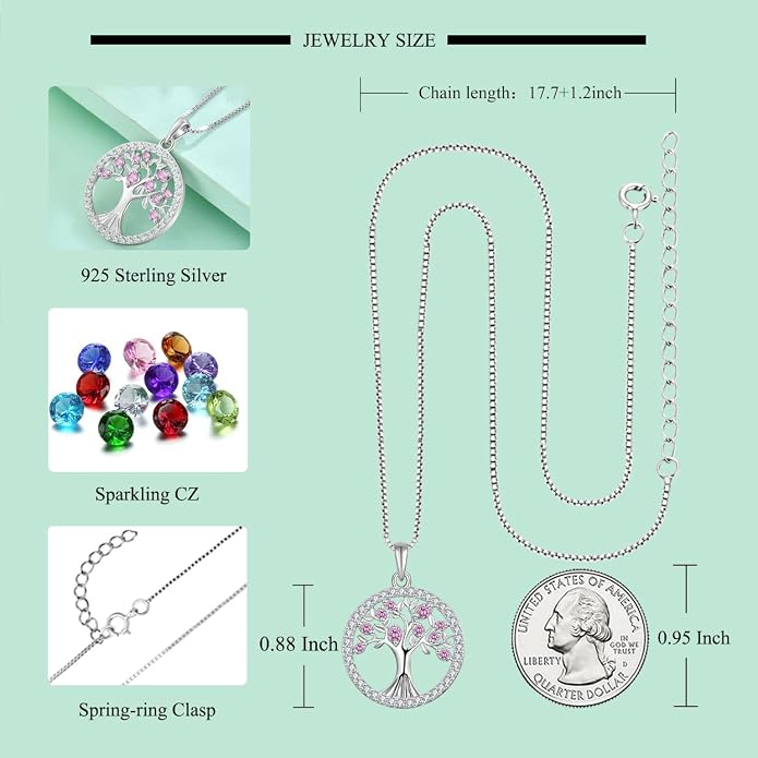 STARCHENIE Tree of Life Necklace 925 Sterling Silver Pendant for Women Family Tree Necklaces Birthstone Jewelry for Her Wife Mom Grandma