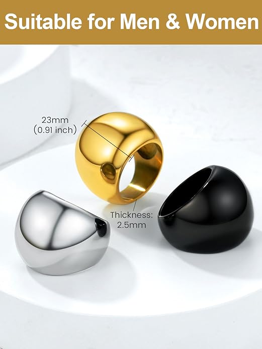 GOLDCHIC JEWELRY Chunky Dome Ring for Women, Stainless Steel Bold Stacking Croissant Statement Ring For Men (Size 7-12, Custom)