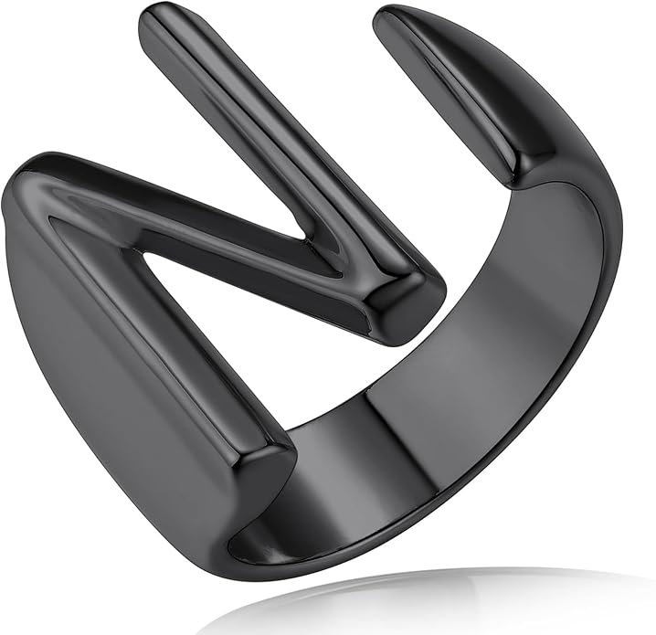 KeyStyle Bold Initial Letter Rings Adjustable, GoldChic Jewelry Women Gold Statement Ring Personalized Engraved Women’s Open Signet Ring for Party (Gold, White Gold, Black)