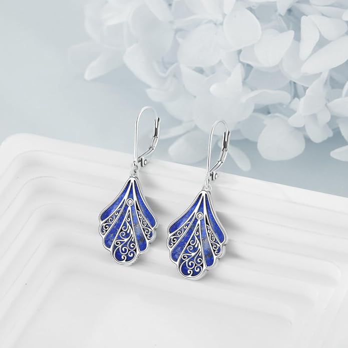 Abalone Shell Dangle Drop Earrings for Women 925 Sterling Silver Filigree Bohemian Earrings Jewelry Gift