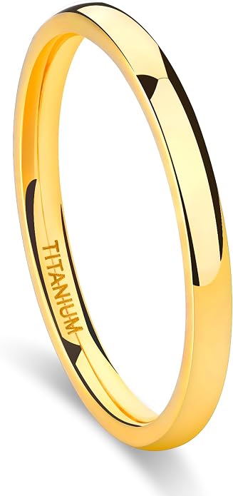 TIGRADE Titanium Ring 2mm 4mm 6mm 8mm 18k Gold Plated Wedding Band in Comfort Fit Dome Polished for Men Women Size 3-14