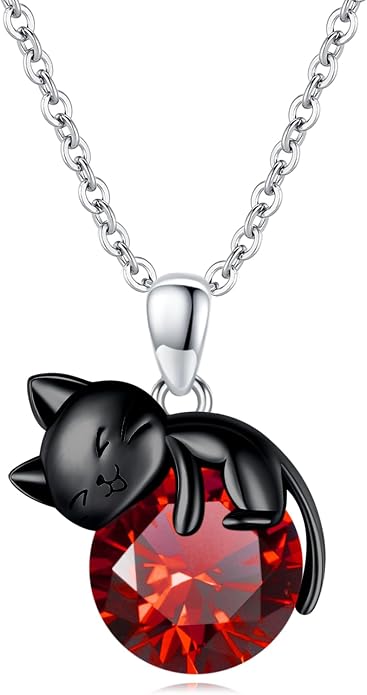 Cat Necklace Sterling Silver Cat Zircon Pendant Gothic Jewelry for Women Animal Lovers Gifts
