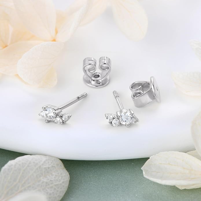 Moissanite Cartilage Earrings, 925 Sterling Silver Tiny Studs, Dainty Stylish Fashion Jewelry for Women Teen Mom, Hypoallergenic for Sensitive Ears, Gift Box Included