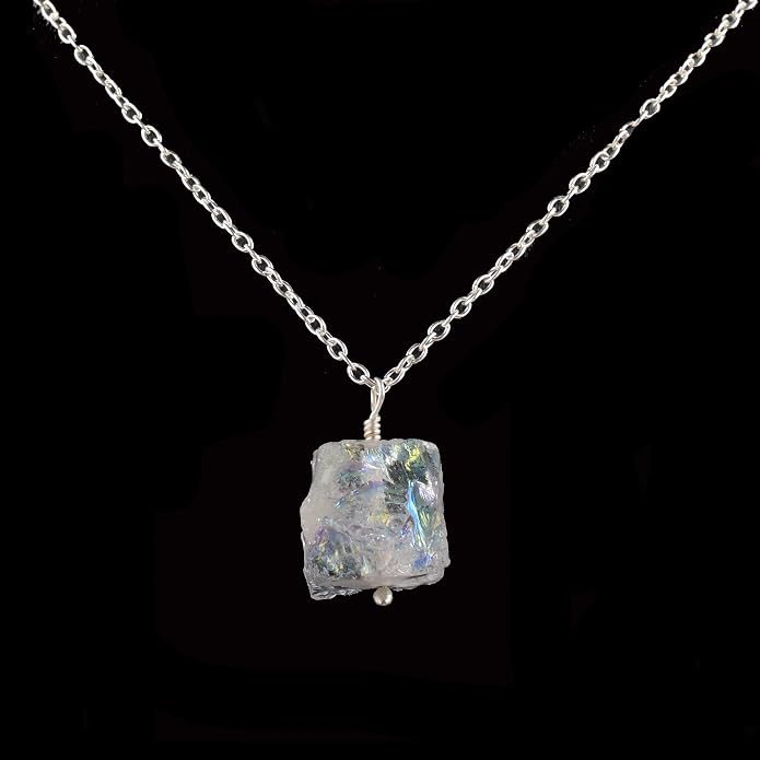 Natural Angel Aura Quartz Crystals Pendant Necklace, Cabochon Gemstone, Energy Healing Crystals, Birthday, Gift for Her, Gemstone Jewelry 18 inch AAA+ Quality