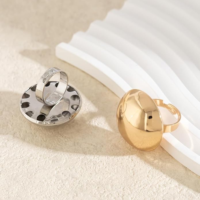 Angyape Chunky Gold Statement Rings Non Tarnish,Thick Dome Rings for Women Adjustable Silver Bubble Ring Vintage Chunky Ring Tarnish Free Trendy Jewelry Gifts
