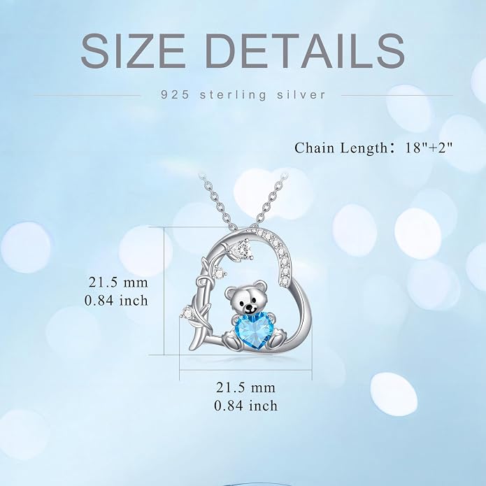 PELOVNY Teddy Bear Necklace for Women 925 Sterling Silver Bear/Highland Cow/Fox/Cat/Axolotl Birthstone Necklace Christmas Birthday Jewelry Gifts for Mom Daughter Wife Sister