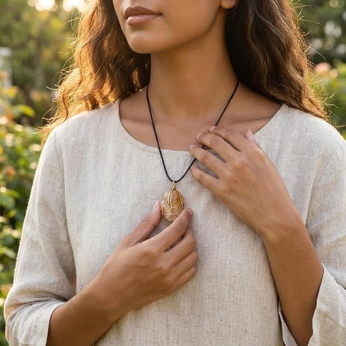 YGLINE Natural Raw Stone Healing Crystal Necklace Wire Wrapped Pendant for Womens Ladies