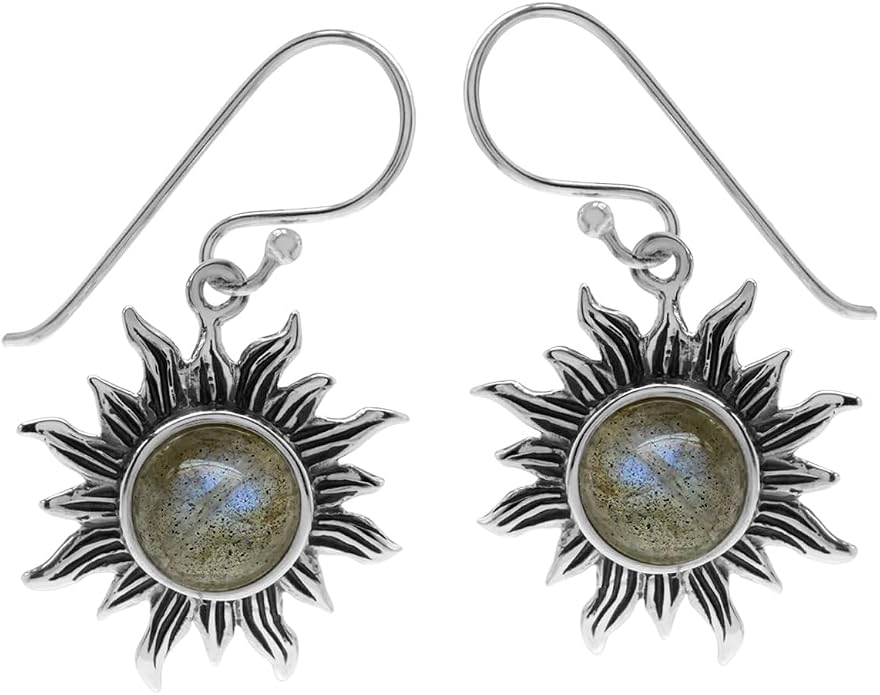 Silvershake 8mm Round Shape 925 Sterling Silver Sun Ray Inspired Dangle Hook Earrings