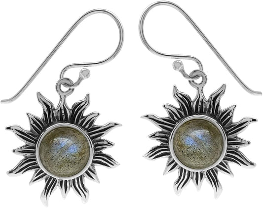 Silvershake 8mm Round Shape 925 Sterling Silver Sun Ray Inspired Dangle Hook Earrings