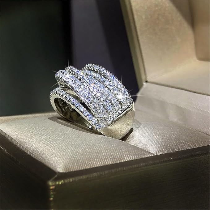 925 Sterling Silver Shiny Full Diamond Gemstone Ring 18K Gold Cocktail Criss Cross Cubic Zirconia Ring CZ Diamond Multi Row Rings Eternity Engagement Wedding Party Ring for Women Z.134 (US Code 9)