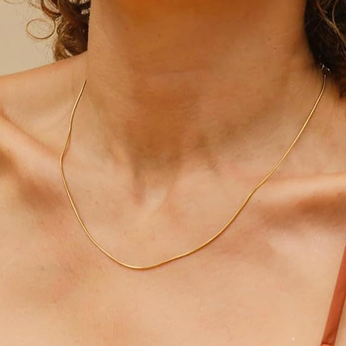Gold Herringbone Necklace For Women - Rope Chork,Flat Snake Chain Necklaces in 18K Gold & White Gold Plated Tone - Simple Daily Jewelry-Tarnish Free-16-18in