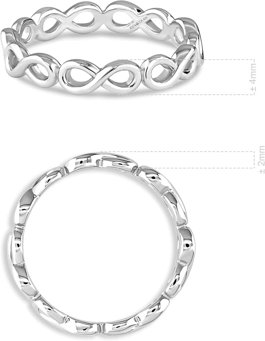 DEVATA Gold or Rhodium Plated Sterling Silver 925 – Eternity, Band Ring for Women – Heart, Knot, Clover, Infinity, Mariner, Cable, Curb, Cuban, Figaro, Daisy, Rope, Ribbed, Dome