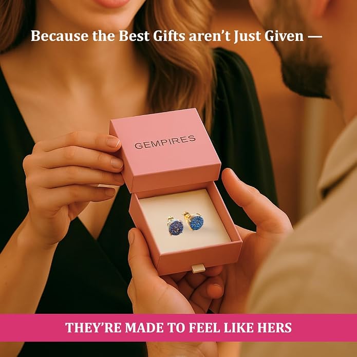 Gempires Gemstone Druzy Stud Earrings for Women 14k Gold Plated Handmade Prong Set Studs Raw Crystal Hypoallergenic Jewelry Minimalist Every Ocassion Gift