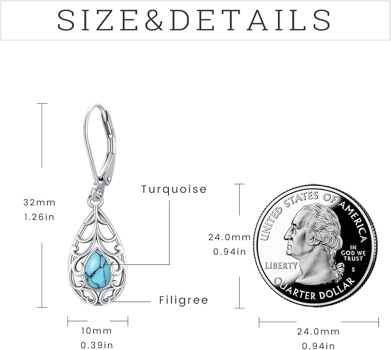 Dangle Earrings Sterling Silver Moonstone/Turquoise/CZ/Crystal Earrings for Women Tree of Life Animal Filigree Leverback Earrings Jewelry Gifts